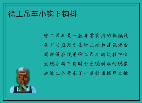 徐工吊车小钩下钩抖