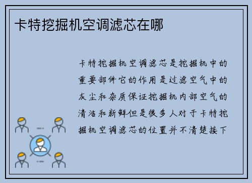卡特挖掘机空调滤芯在哪