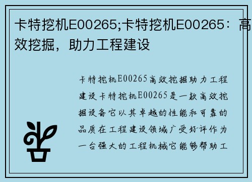 卡特挖机E00265;卡特挖机E00265：高效挖掘，助力工程建设