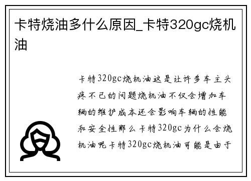 卡特烧油多什么原因_卡特320gc烧机油